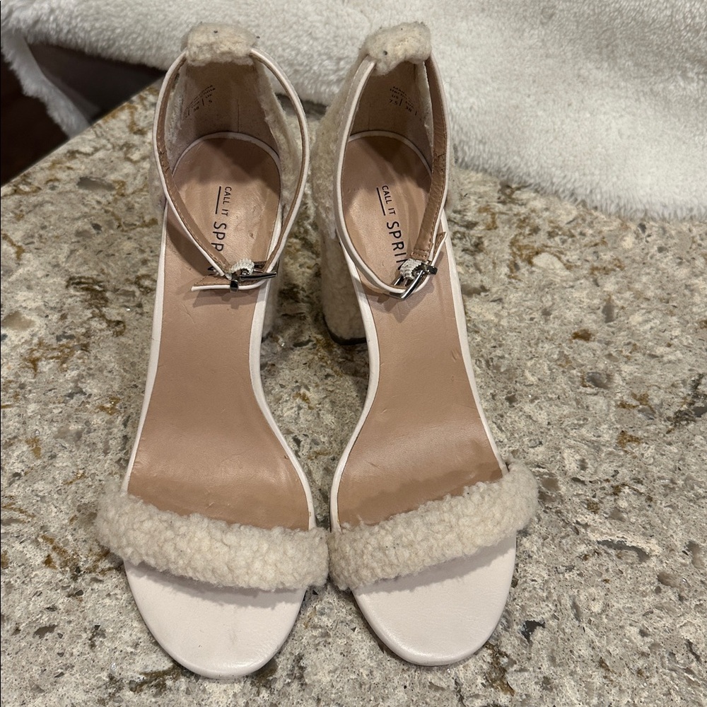Sherling faux fur sandals